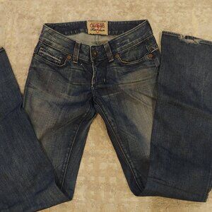 Y2K Guess dark washed low rise flared jeans size 26 Made in USA